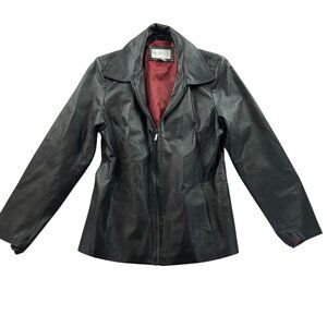 Worthington Womens Leather Jacket Medium Collared Zip Up Classic Casual Lined